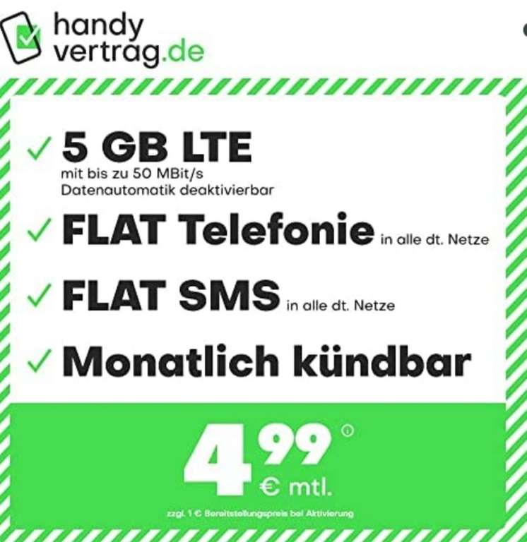 [Amazon] handyvertrag.de/Drillisch 5 GB LTE + Allnet + SMS-Flat + VoLTE & WLAN Call für 4,99€ /12GB für 9,99€/ mtl kündbar