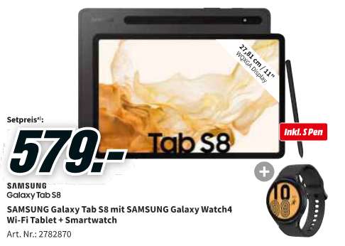 [MM/Saturn] SAMSUNG Galaxy Tab S8 Wi-Fi 128GB mit S-Pen + Galaxy Watch4 44mm für 579€ | KENWOOD KVC3150S Chef + 50€ Rewe-Gutschein für 222€
