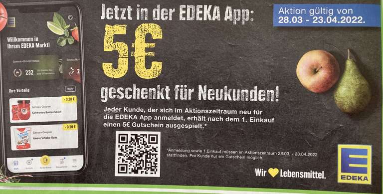 Edeka-App: 5€ für Neukunden nach erstem Einkauf (evtl. nur Edeka Südbayern)
