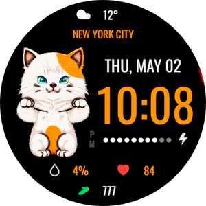 Lucky Cat Digital Watch Face, WearOS watch [WearOS Watchface][Google Play Store]