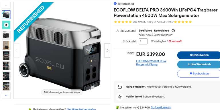 Ecoflow Delta Pro 3,6 kWh refurbished