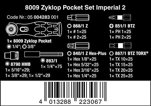 Wera Zyklop Pocket Set Imperial 2, Knarren Satz, 18-teilig