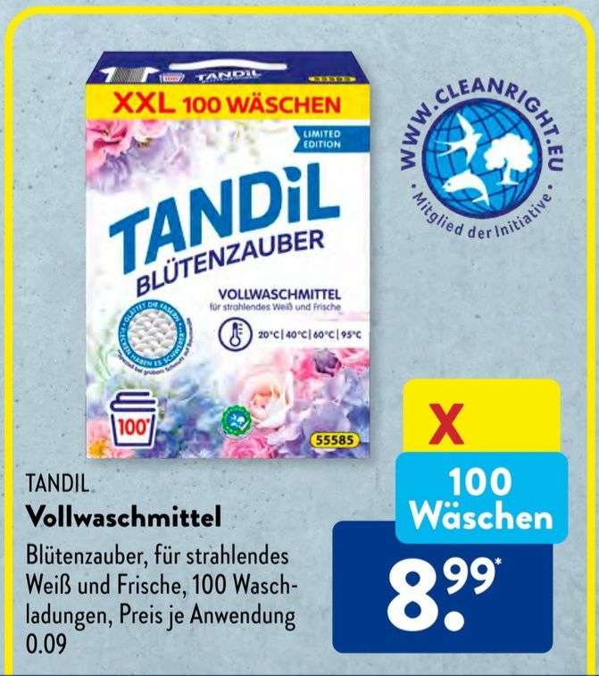 Aldi Süd : 100 Waschl. 'Tandil' Vollwaschmittel ( Aldi Süd Eigenmarke) / ab 19.02.24