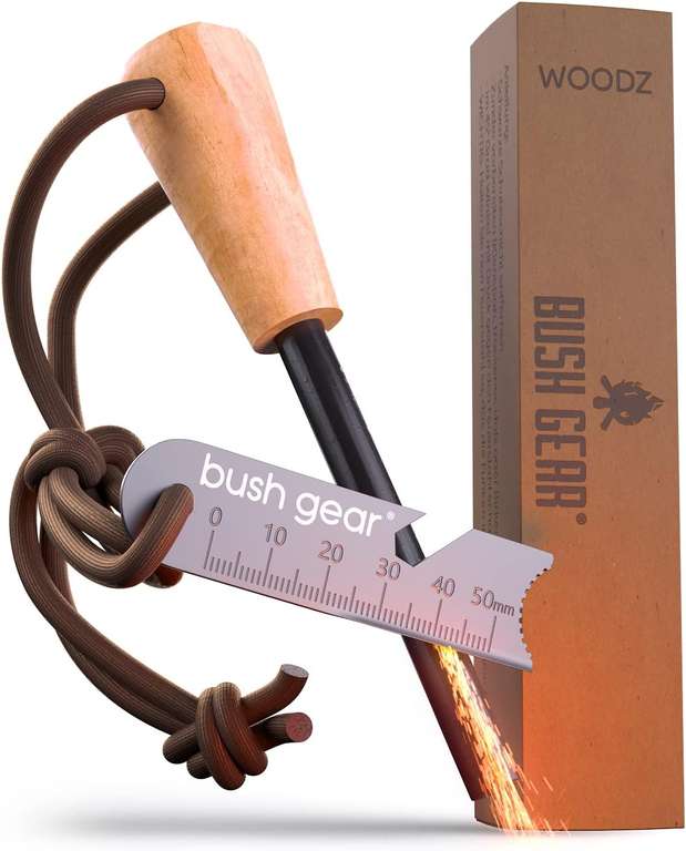 (Prime Deal) BUSHGEAR Woodz - Feuerstahl 8, 10 oder 12 mm Dicke Feuerstarter für Outdoor und Bushcraft