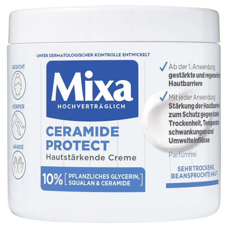 Mixa Hautstärkende Creme für sehr trockene und beanspruchte Haut, Feuchtigkeitsspendend, Ceramide Protect , 400 ml [PRIME/Sparabo]