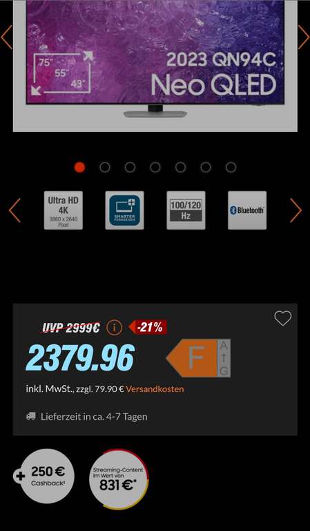 Samsung GQ75QN94CATXZG Neo QLED TV (75 Zoll (189 cm), 4K UHD [Abholpreis]