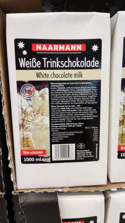 Naarmann Weiße Trinkschokolade 1l / lokal Metro Duisburg