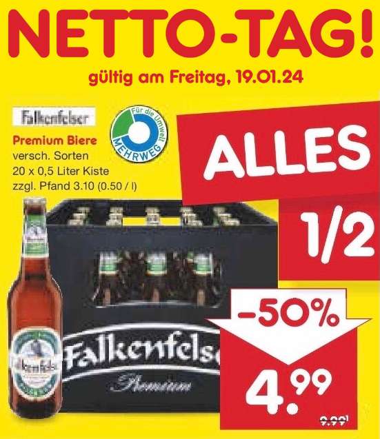 FALKENFELSER div. Premium Biere 20x 0,5l für 4,99€ bei Netto MD