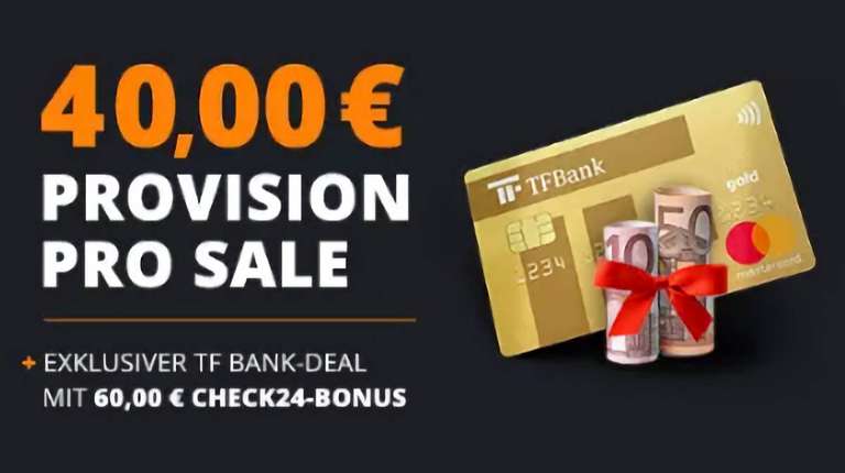 [check24 / tarifcheck] kostenlose TF Mastercard Gold mit 100€ Bonus | inkl. Reiseversicherung | weltweit gebührenfrei bezahlen (Neukunden)