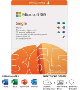 Microsoft 365 Single | 5 Geräte | 1 Nutzer | 1 Jahr | PC/Mac | Download-Version
