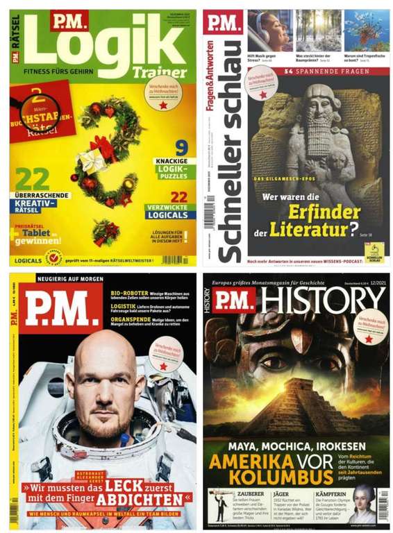 PM Magazine im Jahresabo: PM Logik Trainer für 33,68€ | PM Schneller Schlau für 33,68€ | PM Magazin für 37,32€ | PM History für 52,79€