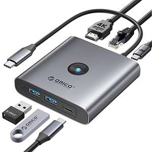 [Prime] ORICO 6 in 1 USB C Hub, Multi USB 3.0 und 1×4K@60Hz HDMI, 2×USB-A 3.0, 1×USB-C 3.0, 1×PD100W, 1×Gigabit LAN Port