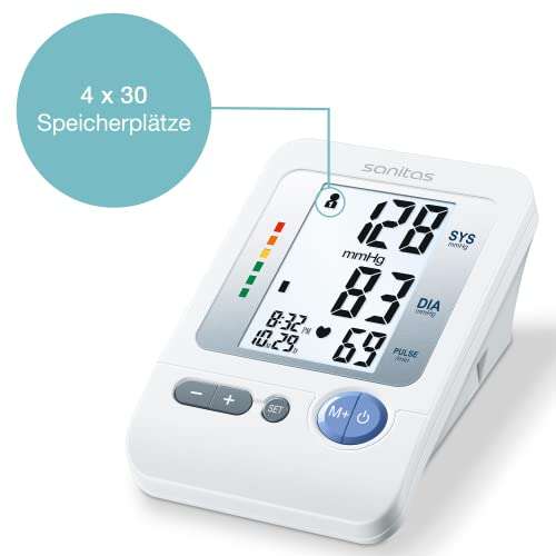 Sanitas SBM 21 Oberarm-Blutdruckmessgerät, vollautomatische Blutdruck- und Pulsmessung am Oberarm mit Arrhythmie-Erkennung (Prime)