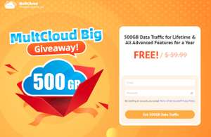 Freebie 500GB Data Traffic Lifetime & All Advanced Features for a Year bei Multcloud