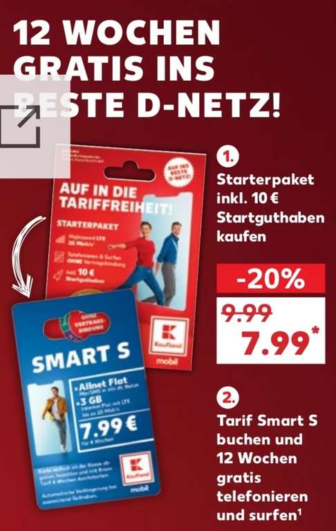 [Kaufland mobil] 12 Wochen Tarif Smart S gratis (Neukunden) - Telekom Netz