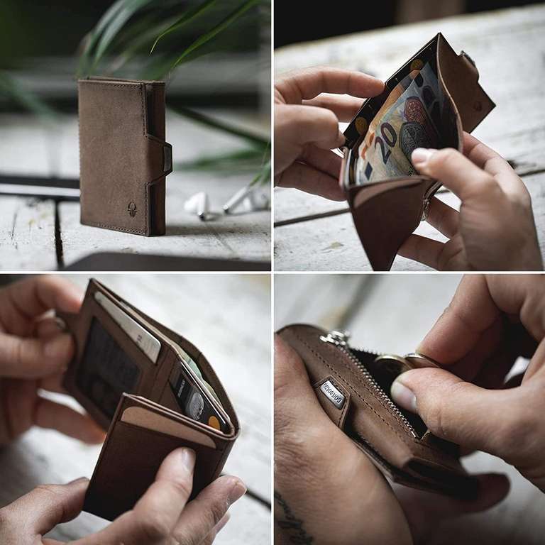 [Prime] DONBOLSO Wallet NextGen Leder I Slim Wallet mit Münzfach in Vintage braun