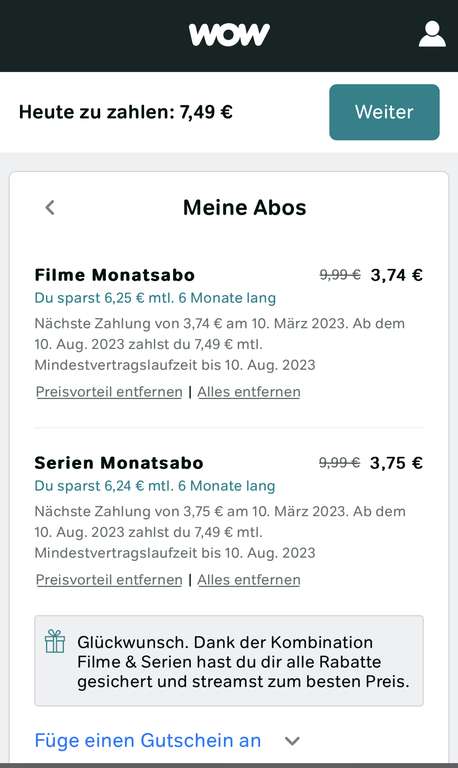 6 Monate Filme & Serien für 7,49 € mtl.
