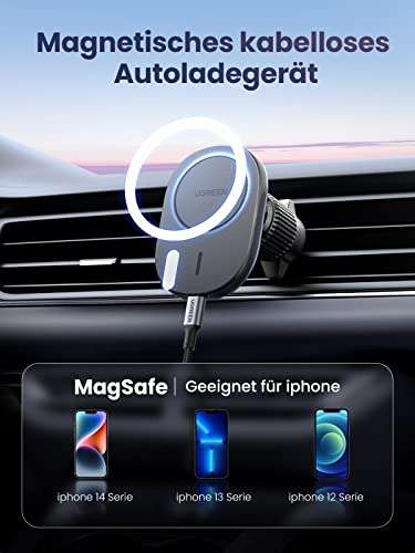UGREEN 2 in 1 Handyhalterung Auto mit Ladefunktion Magsafe Saugnapfhalterung oder Lüftungsschlitzhalterung (Prime)