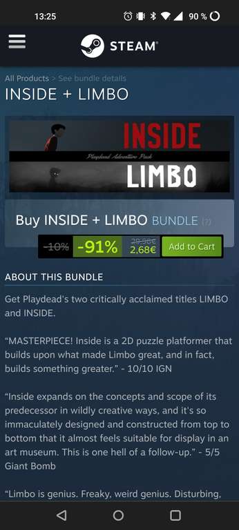 Steam; INSIDE+LIMBO Bundle