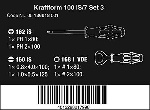 [Prime] Wera Kraftform 100 iS/7 Set 3 Schraubendrehersatz Kraftform Plus mit reduziertem Klingendurchmesser, 7-teilig