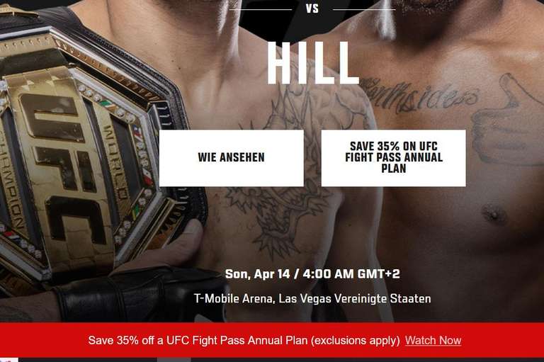 35 % Rabatt auf den Jahresplan des UFC Fightpass (MMA)
