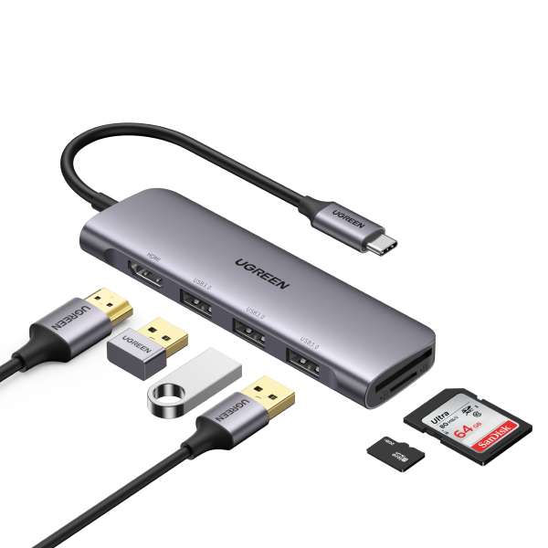 UGREEN 6 in 1 USB C Hub mit 4K HDMI Ausgang, SD/TF Kartenleser, 3 USB C 3.0 Ports