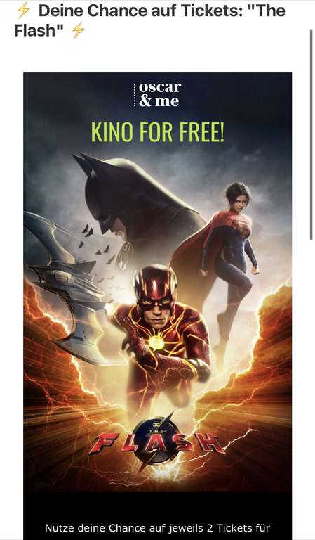 Gratis Kino Tickets Je 2 Tickets für eine Vorstellung von „The Flash“