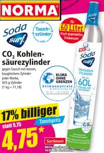 [NORMA ab 16. Mai] Soda Surf CO₂-Zylinder Tausch / Füllung 425g Kohlensäure (CO2) für bis zu 60 Liter
