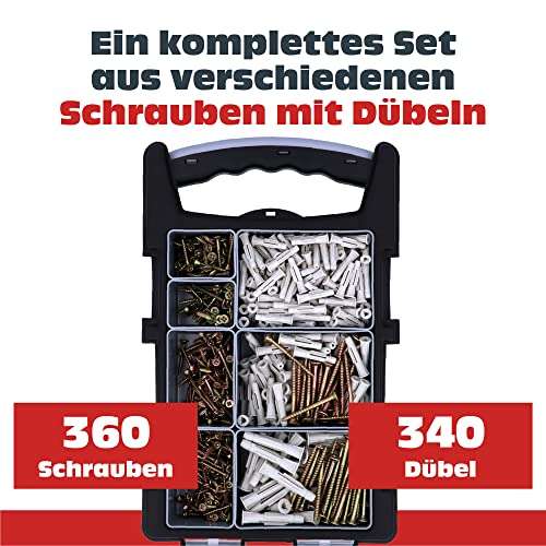 HELPMATE Schrauben und Dübelset PZ - 340 Dübel & 360 Universalschrauben mit Teilgewinde in Stahl inkl. hochwertige Box