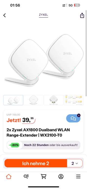 2× Zyxel AX1800 Dualband WLAN Range-Extender | WX3100-TO