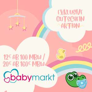 Exklusive Gutschein Aktion: 12 € ab 100 € MBW / 20 € ab 160 € MBW bei babymarkt