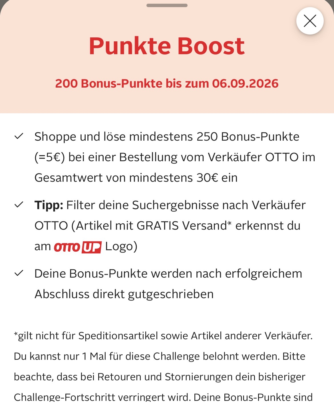 Otto Challenge 250 Punkte (5€) einlösen und 200 Punkte Cashback (personalisiert)