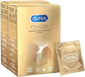 Durex Nude – 32 Kondome für Herren, latexfrei – ultradünn – Hautgefühl auf der Haut – 2 x 16 Stück (Prime)