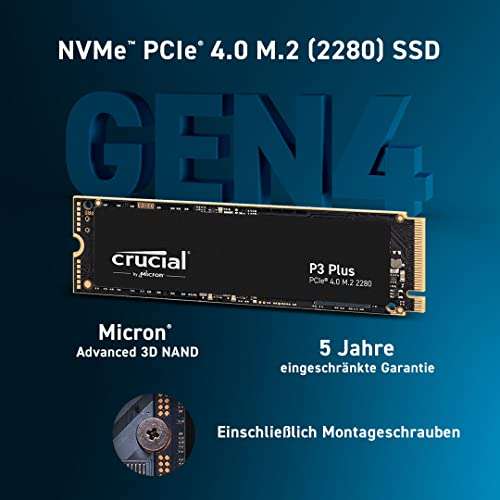 [Prime] Crucial P3 Plus 1TB M.2 PCIe Gen4 NVMe Interne SSD - Bis zu 5000MB/s - CT1000P3PSSD8