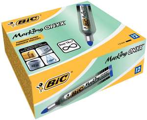 BIC Marking Onyx Permanent Marker, Wasserfester Stift, in Blau, 12er Pack, mit Rundspitze, Strichstärke: 1,5 mm (Prime)