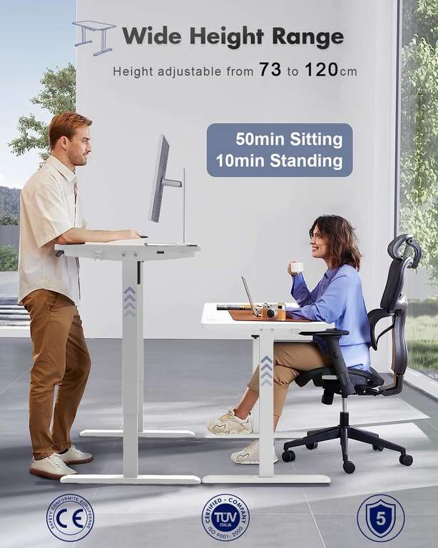 JUMMICO Höhenverstellbarer Schreibtisch, weiß, 120x60 cm mit aktiviertem 10€ Coupon [BESTPREIS]