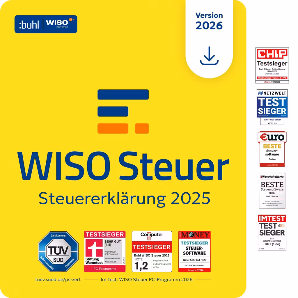 WISO Steuer 2026 (für Steuerjahr 2025) für Windows, Mac, Smartphones und Tablets (Abo Version)