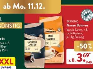 Barissimo Espresso Classico/Caffe Gustoso 1kg (ganze Bohnen) [Aldi Süd] ab 11.12.