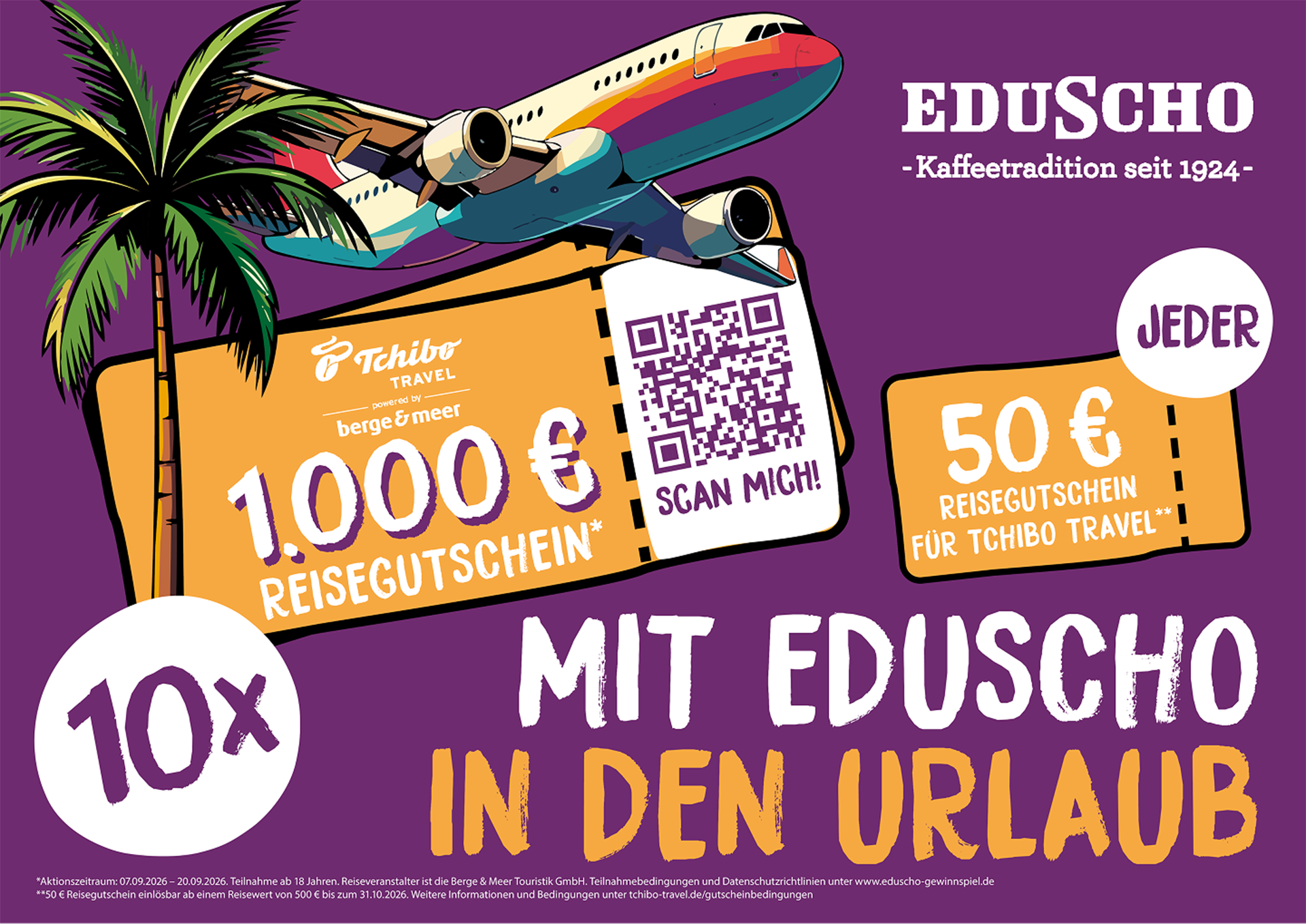 Eduscho Kaffee kaufen, Kassenbon oder Rechnung hochladen und 50€ Tchibo-Travel-Reisegutschein (MBW 500€) erhalten