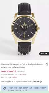 Asos Vivienne Westwood – Orb – Armbanduhr aus schwarzem Leder mit Logo| 40% auf ausgew.Sale