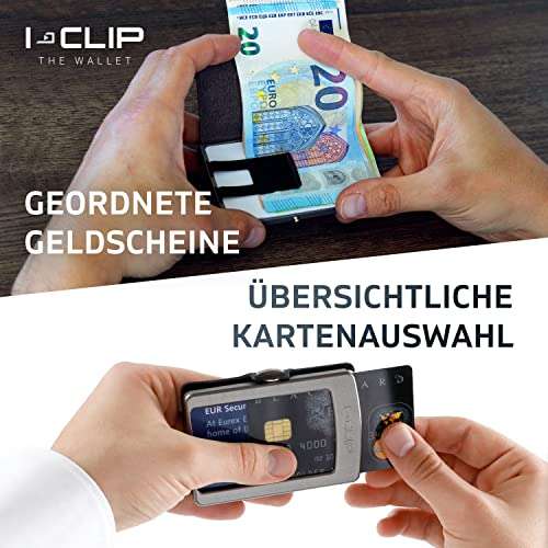 I-CLIP Original Mini Wallet mit Geldklammer - Slim Wallet - Leder Geldbörse - Premium Portemonnaie - Kartenetui - Pure Schwarz - PRIME