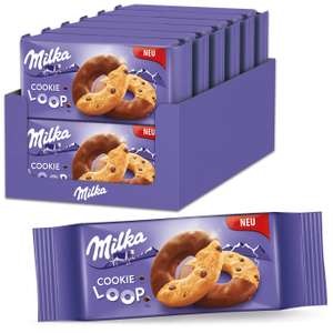 Milka Cookie Loop 12 x 154g, Ringförmige Kekse mit Alpenmilch Schokoladenstückchen [PRIME/Sparabo]