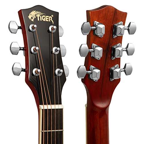 TIGER ACG2-SB Akustische Stahlsaiten-Gitarre, volle Größe, für Anfänger, enthält Gigbag, Gurt, Scratchplate und Ersatzsaiten - Sunburst