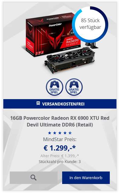 16GB Powercolor Radeon RX 6900 XTU Red Devil Ultimate DDR6