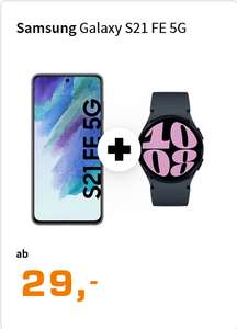 Telekom Netz: Samsung Galaxy S21 FE 5G & Galaxy Watch6 40mm BT im Allnet Flat 20GB LTE für 19,99€/Monat, 29€ Zuzahlung, 50€ Wechselbonus