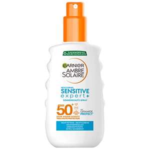 Garnier Sonnenschutz-Spray LSF 50+, Wasserfest/rückstandslos für empfindliche Haut, Ambre Solaire Sensitive expert+ 150 ml [Prime Spar-Abo]