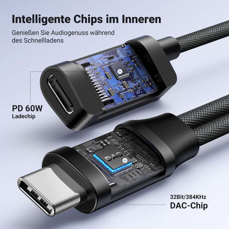 [Prime] UGREEN 25837 Magnetischer USB C auf Klinke Adapter + Laden (60W Schnellladung, 2 in 1 Kopfhörer Adapter, mit Hi-Res 32Bit/384KHz)