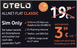 [Otelo] Sim Only 20GB LTE mit Allnet Flat Classic im Vodafone Netz für 3.99€/Monat (lokal - Berlet)