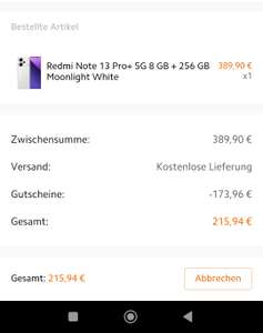 GUTSCHEINFEHLER Redmi Note 13 Pro Plus 5G 8GB