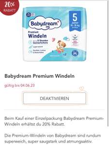 (Rossmann App) 20% Coupon auf Rossmann Babydream Premium Windeln Gr. 5 - personalisiert